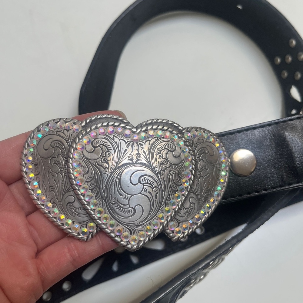 Nocona Triple Heart Western Buckle leather belt Sz 36